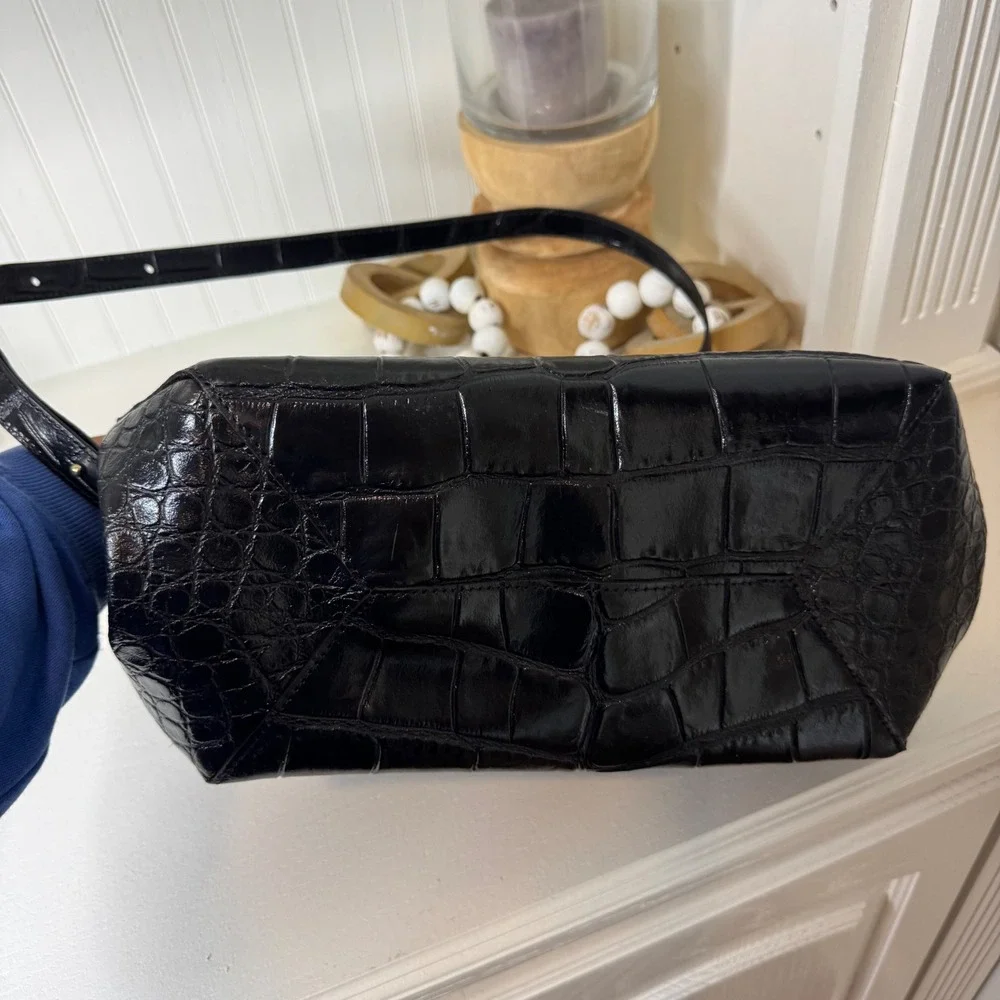 Teddy Blake New York Ava Black Croc Embossed Leather Satchel Handbag Italy
